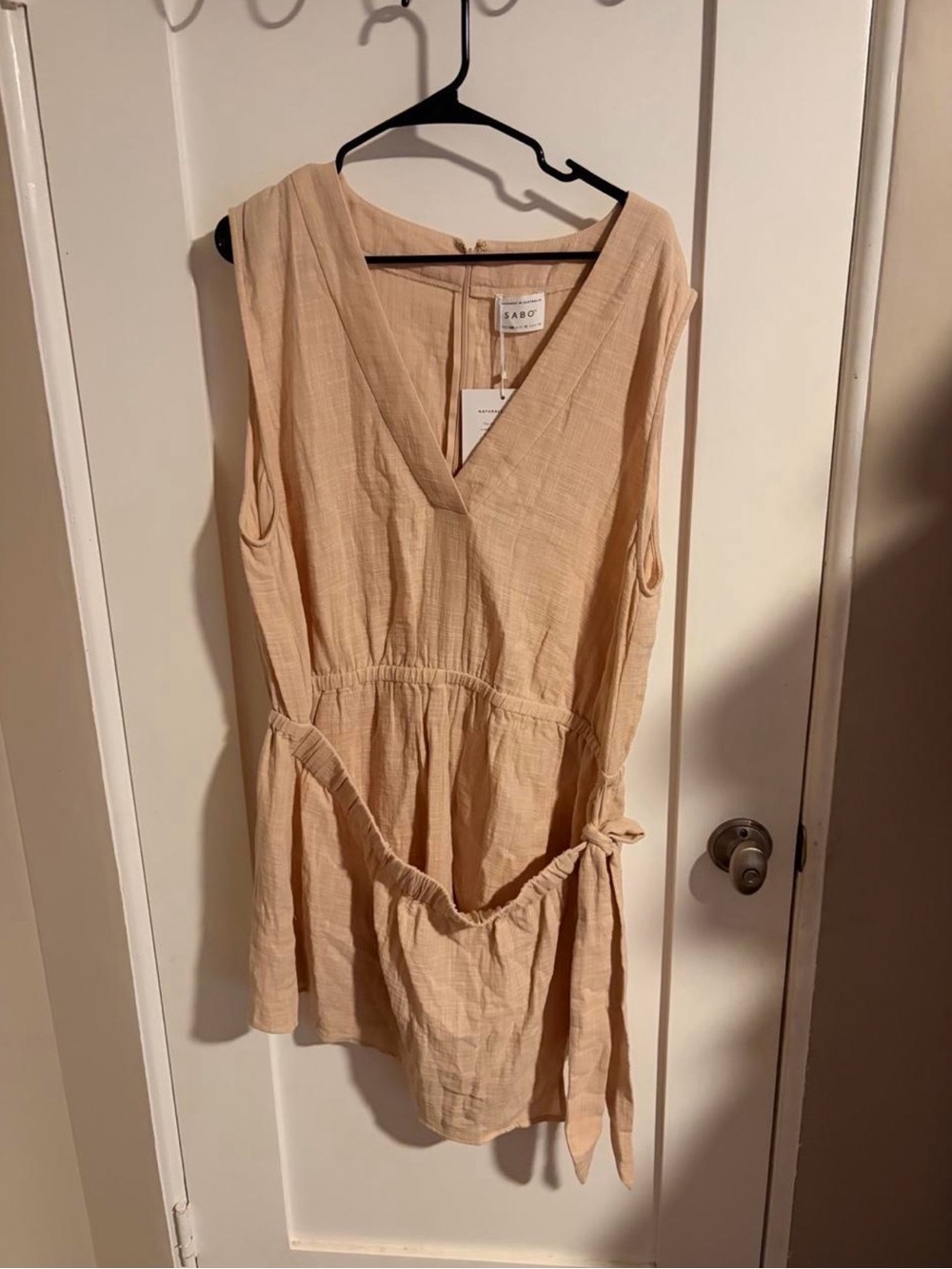Linen-Blend Sleeveless Wrap Dress in Blush